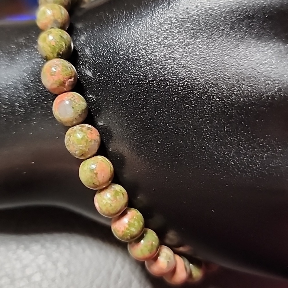 Unakite 6mm Natural Stone Beaded Stretch Bracelet